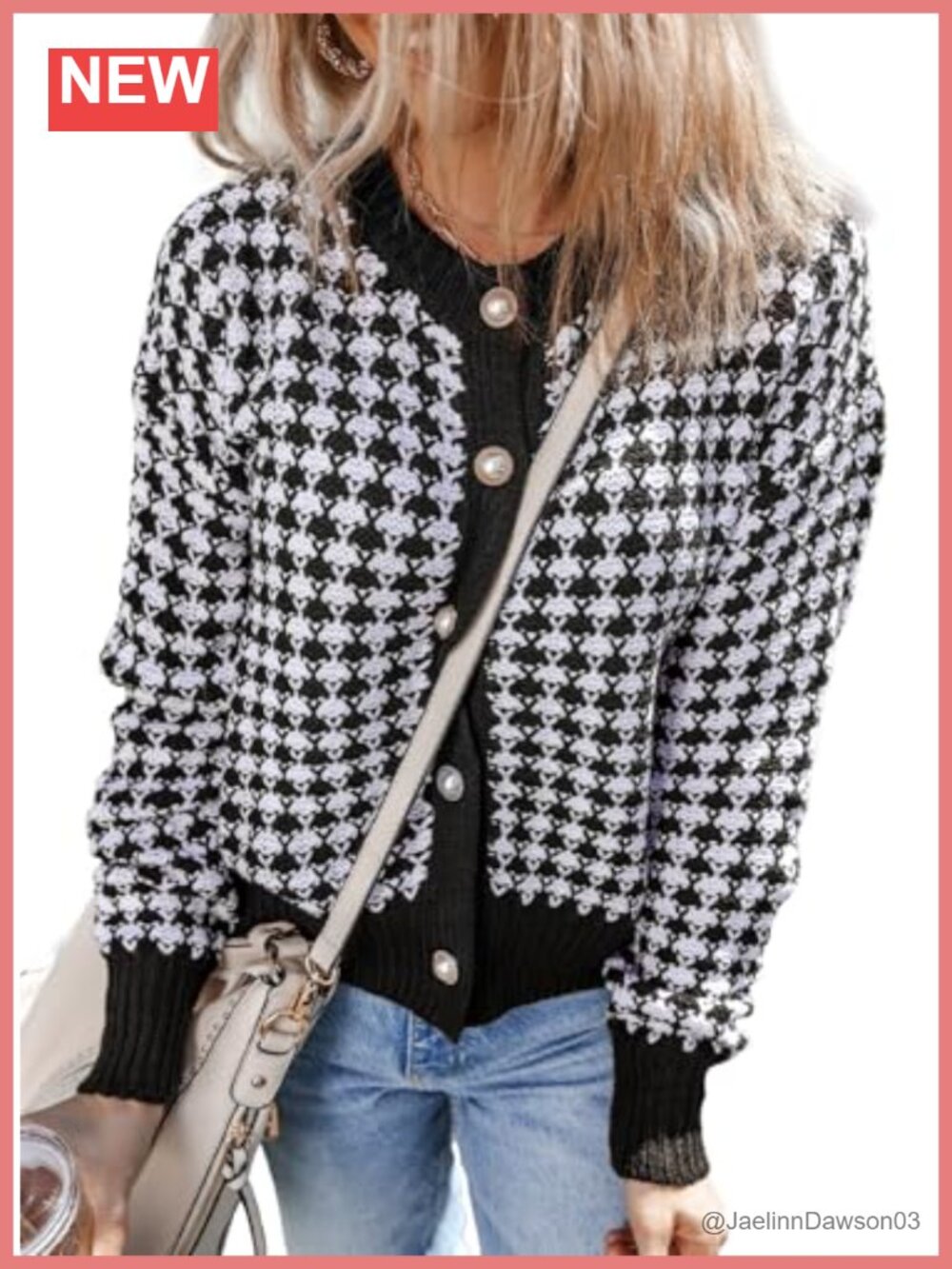 Womens V Neck Button Down Cable Knit Plaid Cardigan Sweater